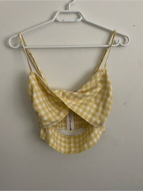 210 Yellow Gingham Wrap-Front Crop Top - Women